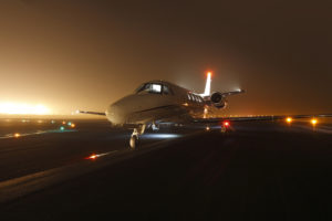 Luxury business jet ready for take off