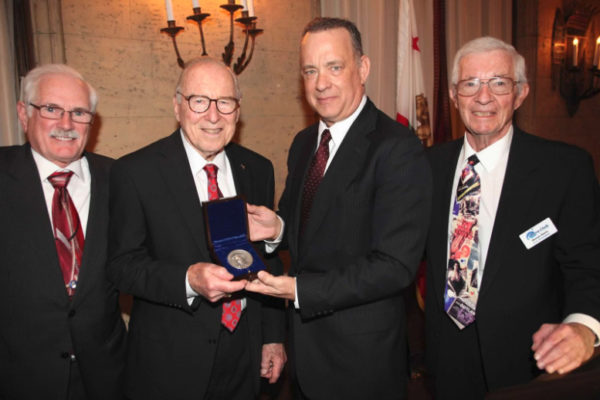 Apollo 13 Capt. Jim Lovell, 2015 Howard Hughes Memorial Award recipient with award presenter Tom Hanks